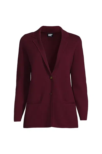 Lands' End Women's Petite Fine Gauge Cotton Button Front Blazer Sweater In Burgundy
