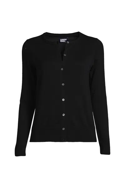 Lands' End Women's Petite Fine Gauge Cotton Cardigan Sweater In Black