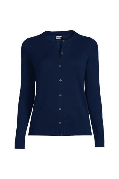 Lands' End Women's Petite Fine Gauge Cotton Cardigan Sweater In Blue