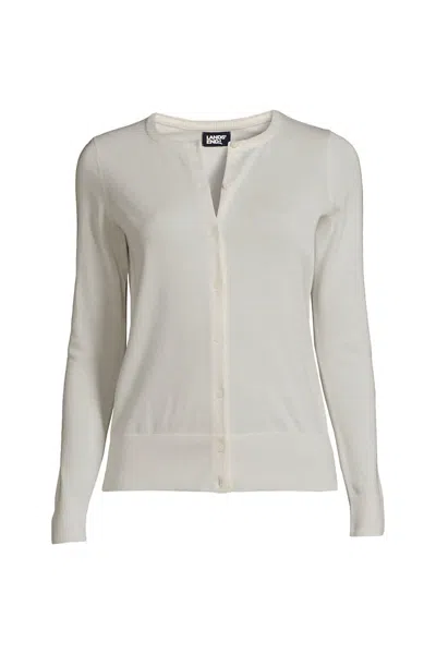 Lands' End Women's Petite Fine Gauge Cotton Cardigan Sweater In White