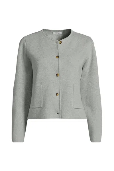 Lands' End Women's Petite Fine Gauge Cotton Milano Blazer Sweater In Gray