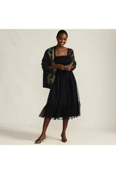 Lands' End Women's Petite Flocked Chiffon Midi Dress In Black