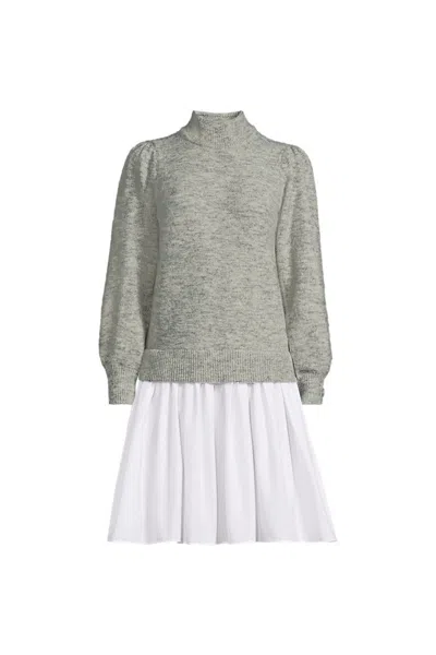 Lands' End Women's Petite Fuzzy Lantern Sleeve Mock Neck Mini Twofer Dress In Gray