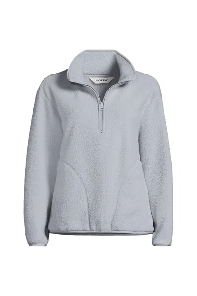 Lands' End Women's Petite Half Zip Cozy Sherpa Fleece Pullover In Gray