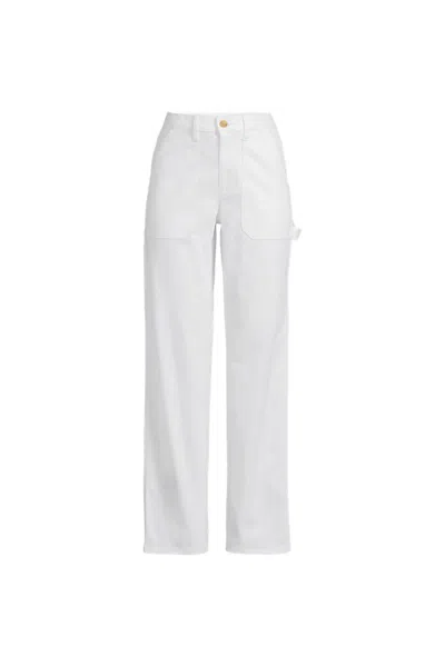 Lands' End Women's Petite Herringbone Chino High Rise Utility Pants In White
