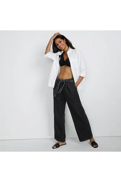 Lands' End Women's Petite High Ridge Twill Pull On Pleated Wide Leg Pants In White