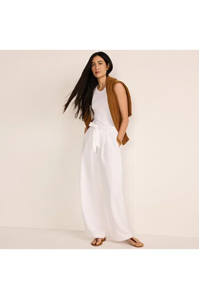 Lands' End Women's Petite High Ridge Twill Pull On Pleated Wide Leg Pants In White
