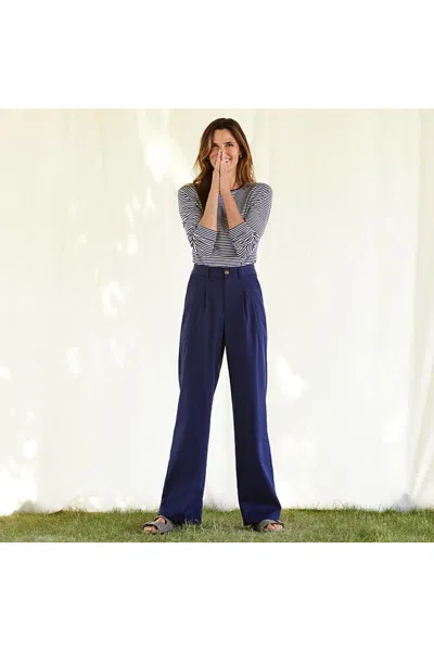 Lands' End Women's Petite High Rise Crisp Poplin Chino Wide Leg Pants In Blue