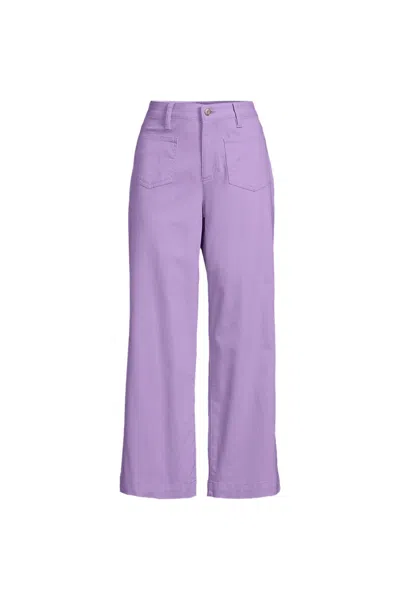 Lands' End Women's Petite High Rise Patch Pocket Wide Leg Chino Crop Pants In Purple