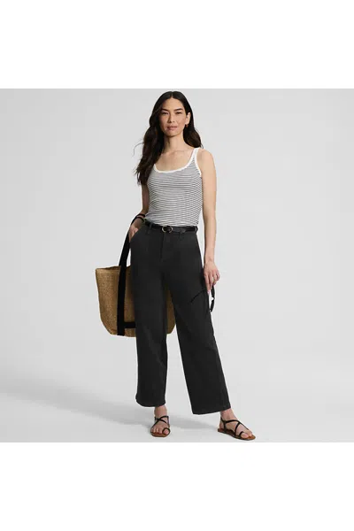 Lands' End Women's Petite High Rise Soft Denim Pleated Wide Leg Trousers In Gray