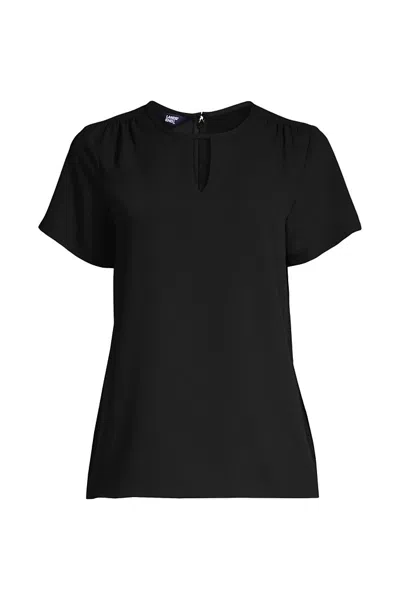 Lands' End Women's Petite Keyhole Crepe Blouse In Black