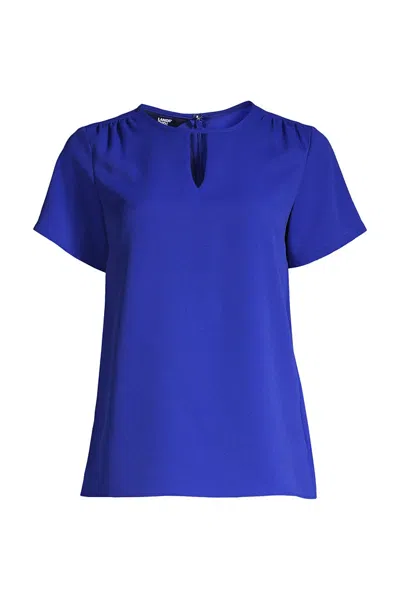 Lands' End Women's Petite Keyhole Crepe Blouse In Blue
