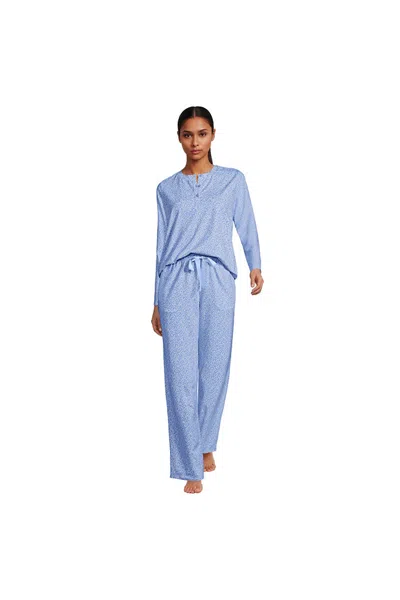 Lands' End Women's Petite Knit 2 Piece Pajama Set - Long Sleeve Top And Pants In Blue