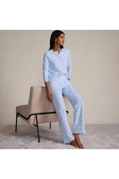 Lands' End Women's Petite Knit 2 Piece Pajama Set - Long Sleeve Top And Pants In Blue