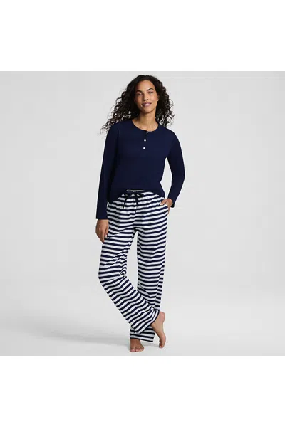 Lands' End Women's Petite Knit 2 Piece Pajama Set - Long Sleeve Top And Pants In Pattern