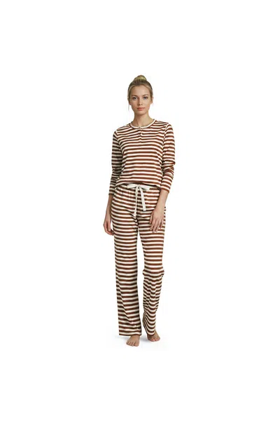 Lands' End Women's Petite Knit 2 Piece Pajama Set - Long Sleeve Top And Pants In Brown