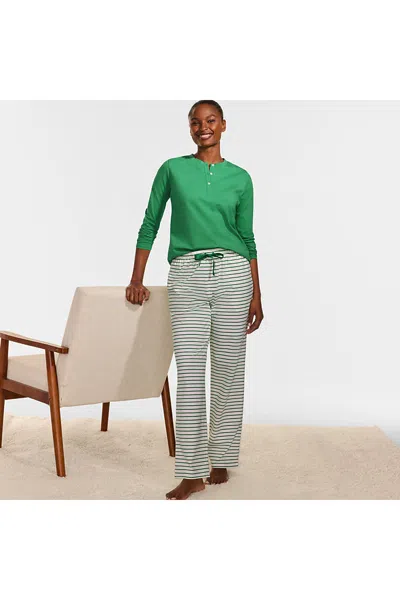 Lands' End Women's Petite Knit 2 Piece Pajama Set - Long Sleeve Top And Pants In Ivory