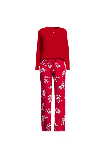 Lands' End Women's Petite Knit 2 Piece Pajama Set - Long Sleeve Top And Pants In Red