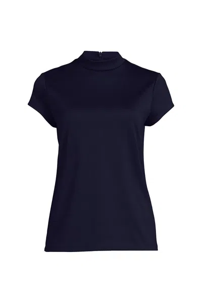 Lands' End Women's Petite Knit Mini Mock Cap Sleeve Top In Blue