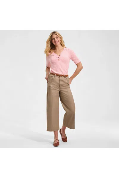 Lands' End Women's Petite Knockabout Chino High Rise 5 Pocket Wide Leg Crop Pants In Brown