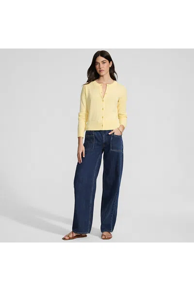 Lands' End Women's Petite Lightweight Denim High Rise Relaxed Straight Pull On Pocket Jeans In Blue