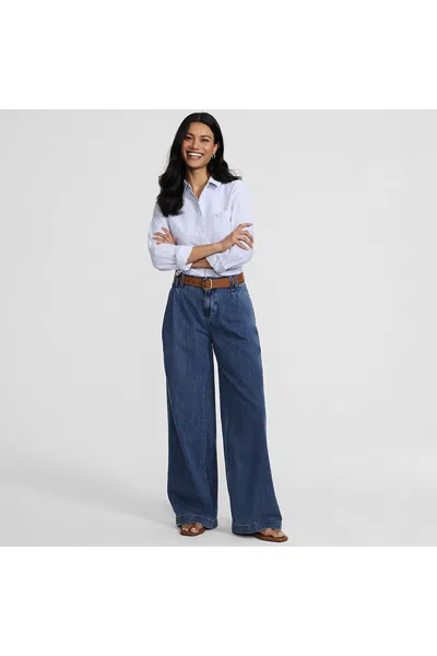 Lands' End Women's Petite Lightweight Denim Mid Rise Pleated Slouchy Jeans In Blue
