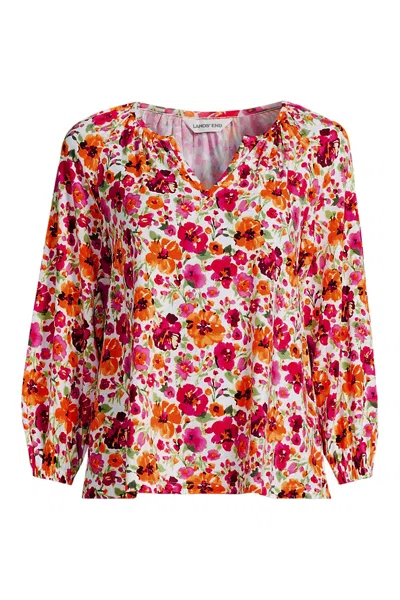 Lands' End Women's Petite Lightweight Jersey 3/4 Sleeve Notch Neck Gather Blouse In Red