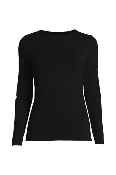 Lands' End Women's Petite Lightweight Jersey Skimming Long Sleeve Crew Neck T-shirt In Blue