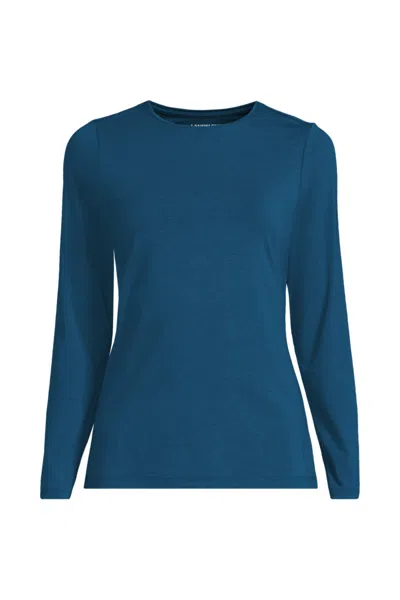 Lands' End Women's Petite Lightweight Jersey Skimming Long Sleeve Crew Neck T-shirt In Blue
