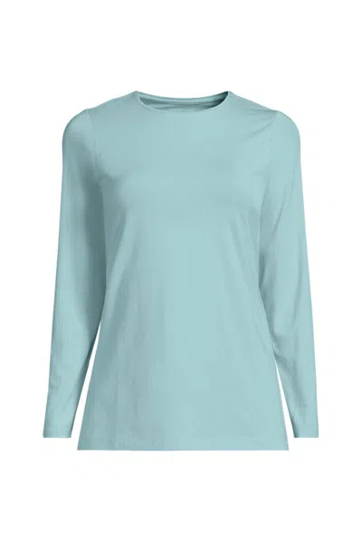 Lands' End Women's Petite Lightweight Jersey Skimming Long Sleeve Crew Neck T-shirt In Green