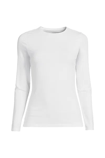 Lands' End Women's Petite Lightweight Jersey Skimming Long Sleeve Crew Neck T-shirt In White