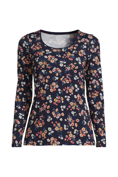 Lands' End Women's Petite Lightweight Jersey Skimming Long Sleeve Scoop Neck T-shirt In Blue