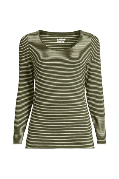 Lands' End Women's Petite Lightweight Jersey Skimming Long Sleeve Scoop Neck T-shirt In Green