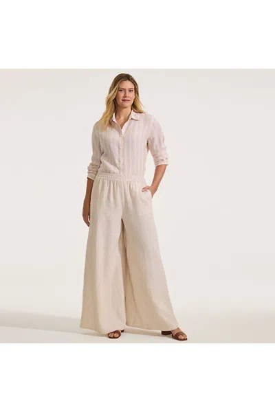 Lands' End Women's Petite Linen High Rise Palazzo Pants - Set Bottom In Ivory