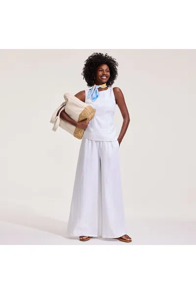 Lands' End Women's Petite Linen High Rise Palazzo Pants - Set Bottom In White