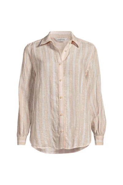 Lands' End Women's Petite Linen Long Sleeve Feminine Shirt In Ivory