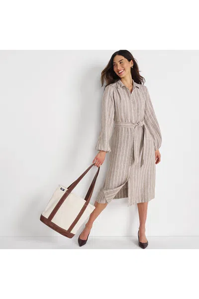 Lands' End Women's Petite Linen Long Sleeve Midi Shirt Dress In Metallic