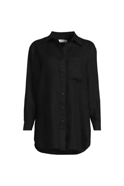 Lands' End Women's Petite Linen Oversized Button Front Shirt In Black