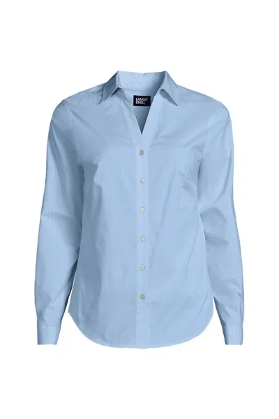 Lands' End Women's Petite Long Sleeve Coolmax V-neck Shirt In Blue