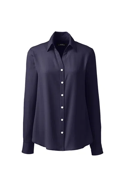Lands' End Women's Petite Long Sleeve Crepe Blouse In Blue