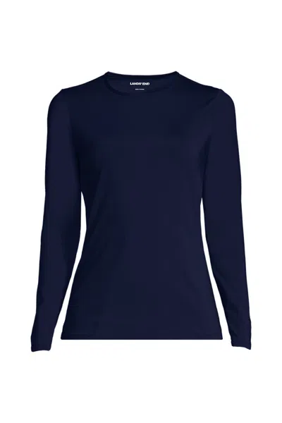Lands' End Women's Petite Long Sleeve Crewneck Garden Tee - Sunshade Upf 50 Quick Dry In Blue