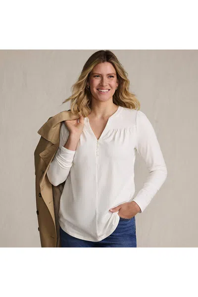 Lands' End Women's Petite Long Sleeve Lightweight Jersey Notch Neck Tunic Top In Ivory