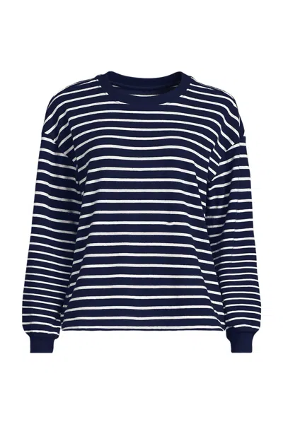 Lands' End Women's Petite Long Sleeve Mariner Jersey T-shirt In Blue
