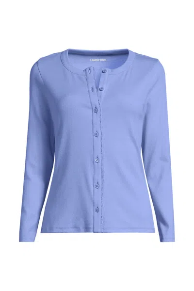 Lands' End Women's Petite Long Sleeve Micro Rib Lace Trim Button Through Cardigan In Orange