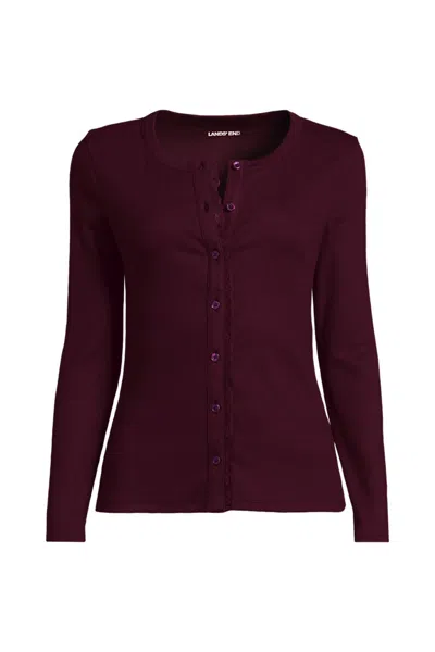 Lands' End Women's Petite Long Sleeve Micro Rib Lace Trim Button Through Cardigan In Purple