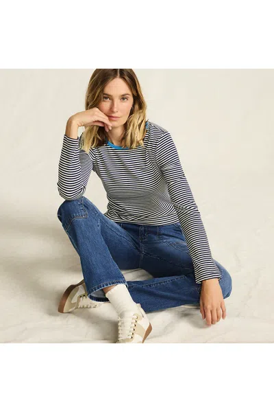 Lands' End Women's Petite Long Sleeve Micro Rib T-shirt In Blue