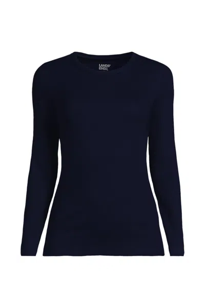 Lands' End Women's Petite Long Sleeve Micro Rib T-shirt In Blue
