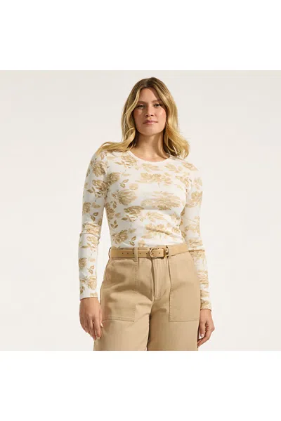 Lands' End Women's Petite Long Sleeve Micro Rib T-shirt In Ivory