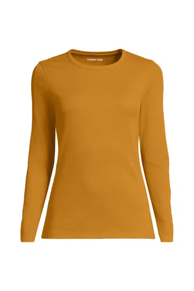 Lands' End Women's Petite Long Sleeve Micro Rib T-shirt In Yellow
