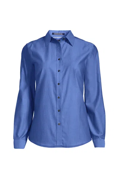 Lands' End Women's Petite Long Sleeve No Iron Pinpoint Shirt In Blue